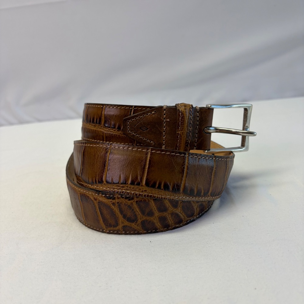 Martin Dingman Alligator Grain Belt Mens 40 Brown Leather Saddle Lining Luxury
